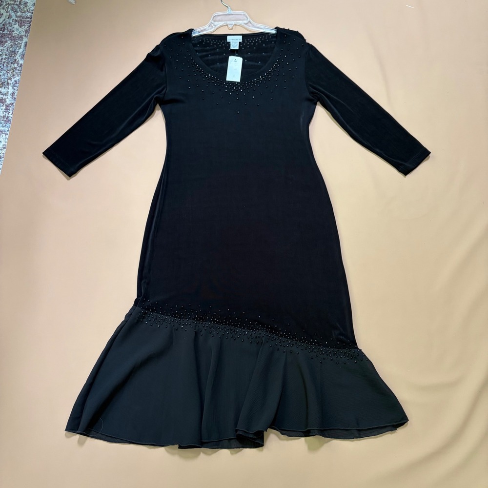 Chico's Razzle Dazzle Cynthia Dress Black Beaded Asymmetric Hem Size 1 M NEW